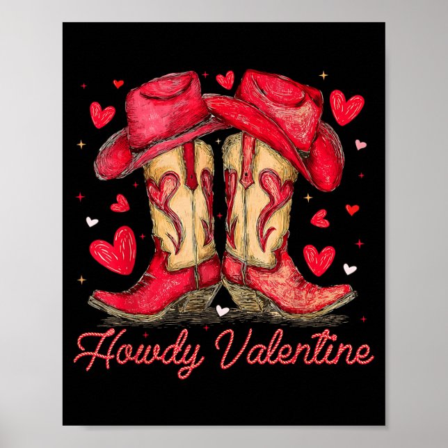 Retro Howdy Valentine Cowboy Boots Western Valenti Poster (Vorne)