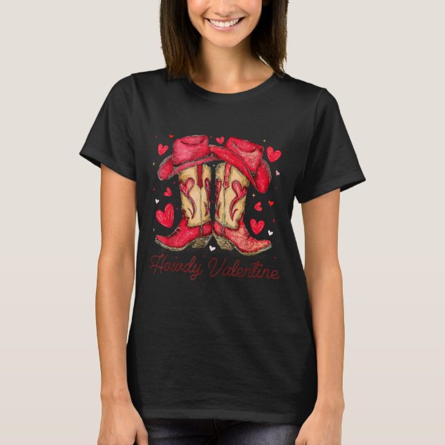 Retro Howdy Valentine Cowboy Boots Western Valenti T-Shirt (Vorderseite)