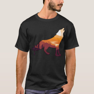 Retro Howling Wolf Landschaft Wilderness Sunset T-Shirt