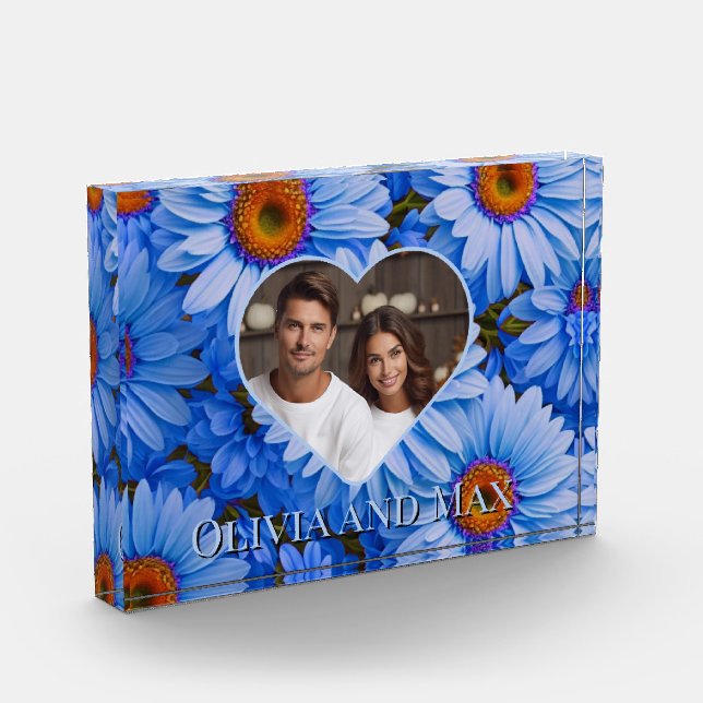 Retro hübsch Blue Blütenblauer Gänseblütenmuster Fotoblock (Links)