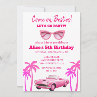 Retro Hübsch Pink Malibu Stars Geburtstagsparty Einladung
