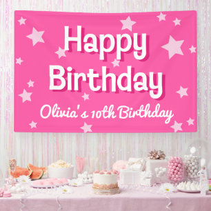 Retro Hübsch rosa Sterne Happy Birthday Banner