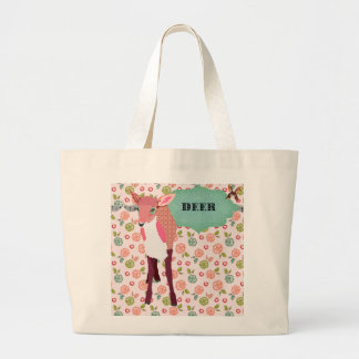 Retro Hübsche Rosa Hirsch Blumen-Tasche Jumbo Stoffbeutel