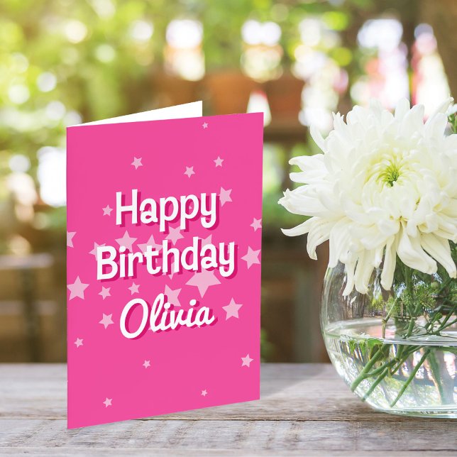 Retro Hübsche rosa Sterne Geburtstagskarte Dankeskarte (Von Creator hochgeladen)