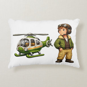Retro-Hubschrauber-Pilot-Junge mit Vintage-Chopper Dekokissen
