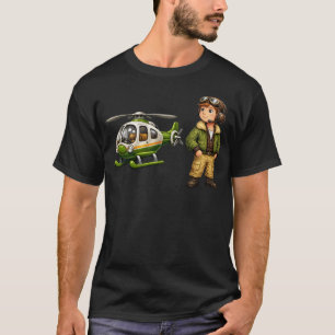 Retro-Hubschrauber-Pilot-Junge mit Vintage-Chopper T-Shirt