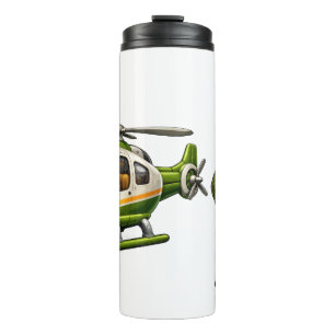 Retro-Hubschrauberpilot-Junge mit Vintage-Chopper Thermosbecher