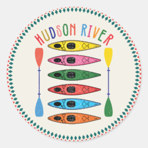 Retro Hudson River Kayaking Runder Aufkleber