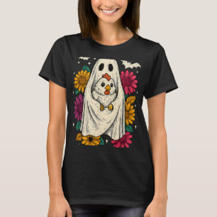 Retro-Huhn-Geist-Halloween-Blumen-Schüchternes-Tie T-Shirt