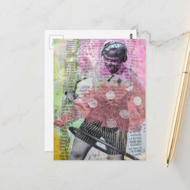 Retro-Hula-Tanz-Mixed-Media-Collage Postkarte (Vorderseite/Rückseite Beispiel)