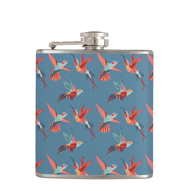 Retro Hummingbird-Muster Flachmann (Vorderseite)