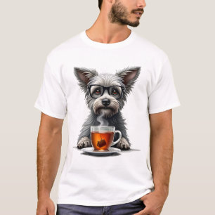 Retro-Hund hält Tee mit Brille Retro-Haustier-Illu