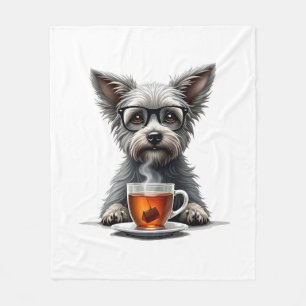 Retro-Hund hält Tee mit Brille Retro-Haustier-Illu Fleecedecke