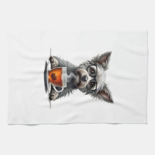 Retro-Hund hält Tee mit Brille Retro-Haustier-Illu Geschirrtuch