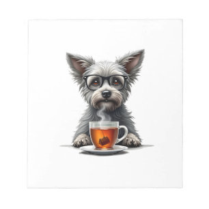 Retro-Hund hält Tee mit Brille Retro-Haustier-Illu Notizblock