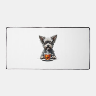 Retro-Hund hält Tee mit Brille Retro-Haustier-Illu Schreibtischunterlage