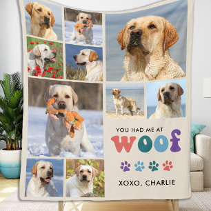 Retro Hund Lover WOOF Custom Pet 11 FotoCollage Fleecedecke