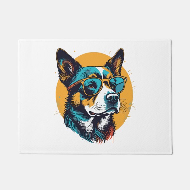 Retro Hund mit Sonnenbrille Fußmatte (Vorderseite)