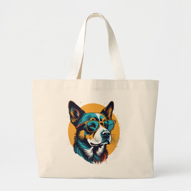 Retro Hund mit Sonnenbrille Jumbo Stoffbeutel (Vorne)