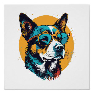 Retro-Hund mit Sonnenbrille Poster