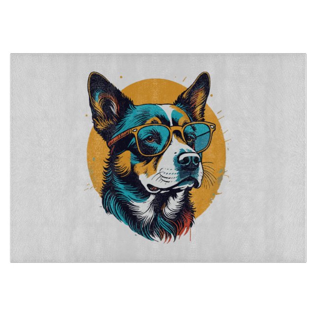 Retro Hund mit Sonnenbrille Schneidebrett (Vorderseite)