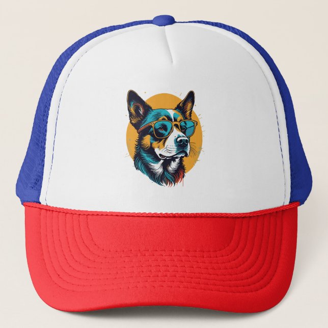 Retro Hund mit Sonnenbrille Truckerkappe (Vorderseite)
