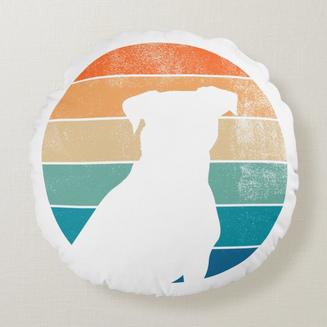 Retro Hund Silhouette Pillow - Vintager Hundeschuh Rundes Kissen (Vorderseite)