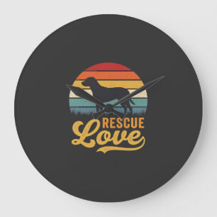 Retro-Hund Sonnenuntergang Rescue Love_1 Große Wanduhr