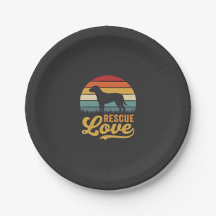 Retro-Hund Sonnenuntergang Rescue Love_1 Pappteller