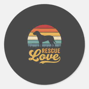 Retro-Hund Sonnenuntergang Rescue Love_1 Runder Aufkleber