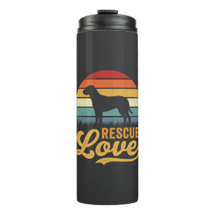 Retro-Hund Sonnenuntergang Rescue Love_1 Thermosbecher