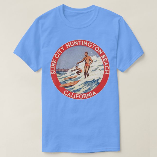 Retro Huntington Beach CA 70er Surf City Souvenir T-Shirt (Design vorne)