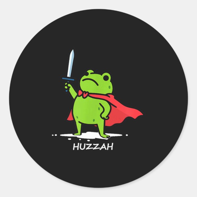 Retro Huzzah Frog Knight Funny Sword Meme Quote Me Runder Aufkleber (Vorderseite)
