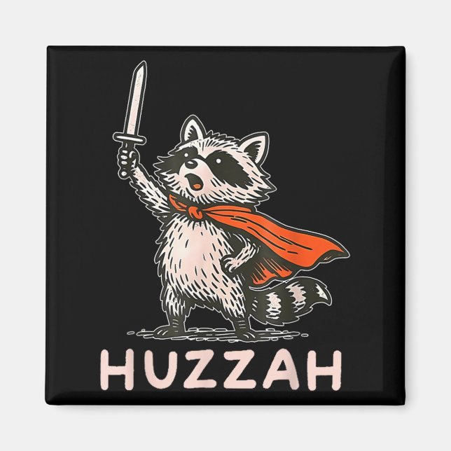 Retro Huzzah Raccoon Knight Funny Sword Meme Quote Magnet (Vorne)
