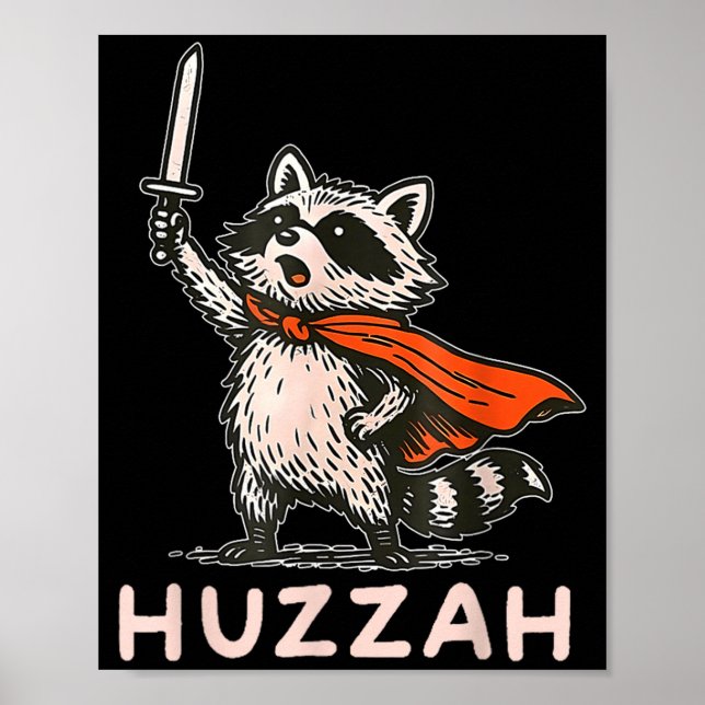 Retro Huzzah Raccoon Knight Funny Sword Meme Quote Poster (Vorne)