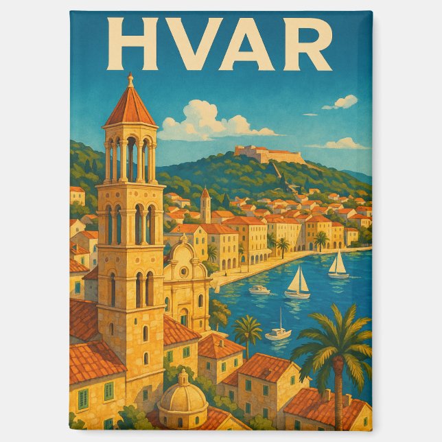 Retro Hvar Croatia Adria Coast Travel Magnet (Vorderseite)