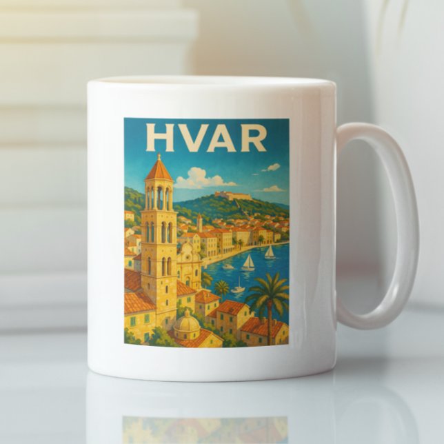 Retro Hvar Kroatien Adria Küste Reisen Kaffeetasse (Hvar Croatia Adria Coast Travel Coffee Mug)