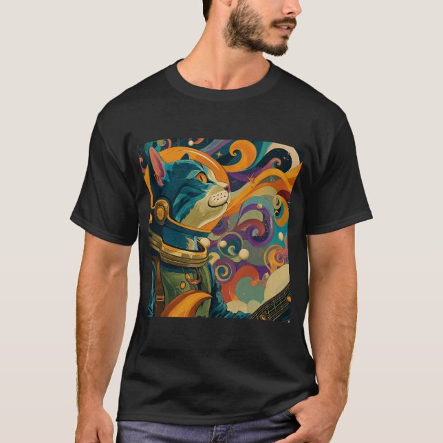 Retro Hypno Space Cat T-Shirt (Vorderseite)