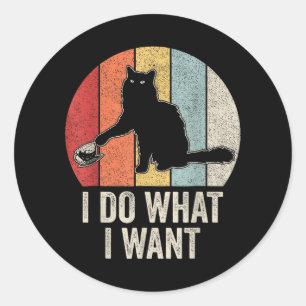 Retro I Do I What I Woll Cat Shirt Cat Lover Eigen Runder Aufkleber