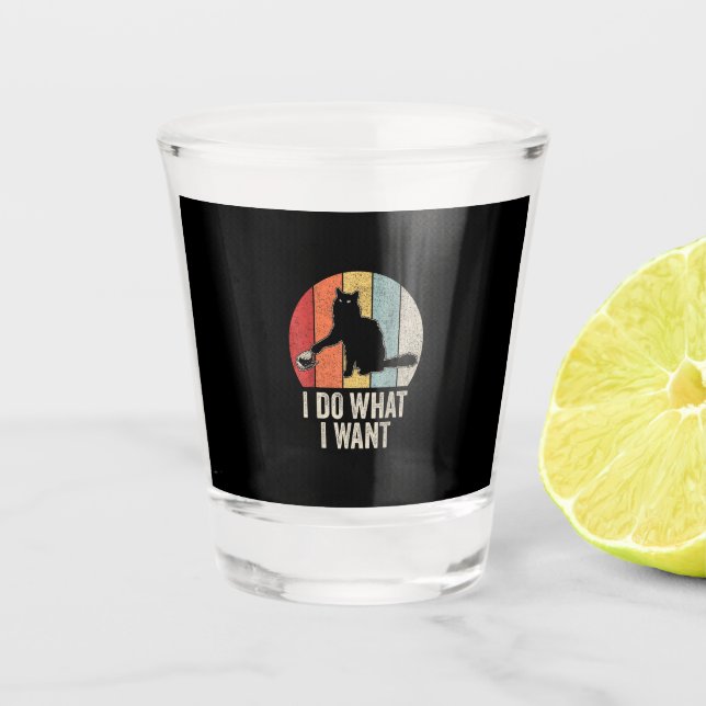Retro I Do I What I Woll Cat Shirt Cat Lover Eigen Schnapsglas (Vorderseite)