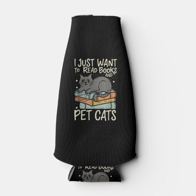 Retro I Just Want to Read Books and Pet Cats Cat Flaschenkühler (Vorderseite)