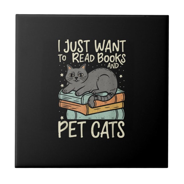 Retro I Just Want to Read Books and Pet Cats Cat Fliese (Vorderseite)