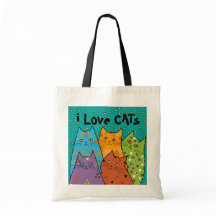 Retro i-Liebe-Katzen-Budget-Taschen-Tasche