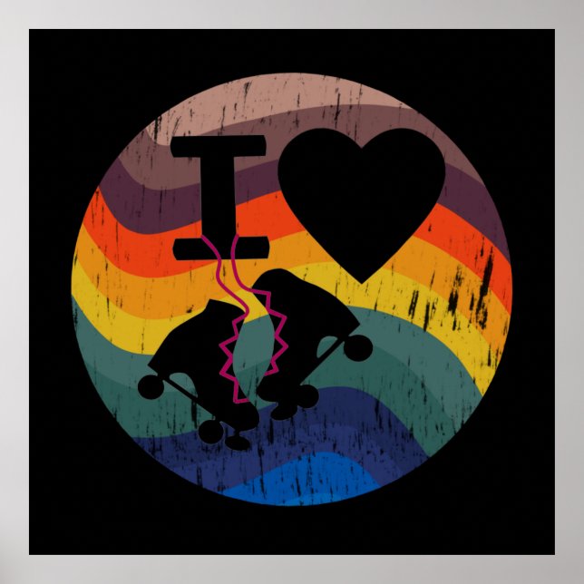 Retro I Liebe Roller Skaten Distressed Look Poster (Vorne)