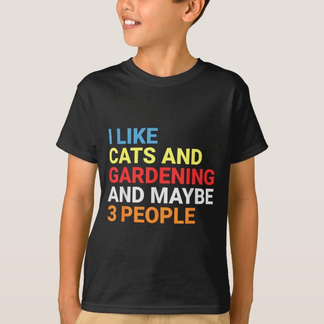 Retro I Like Cats And Gardening Lover Plant Funny  T-Shirt (Vorderseite)