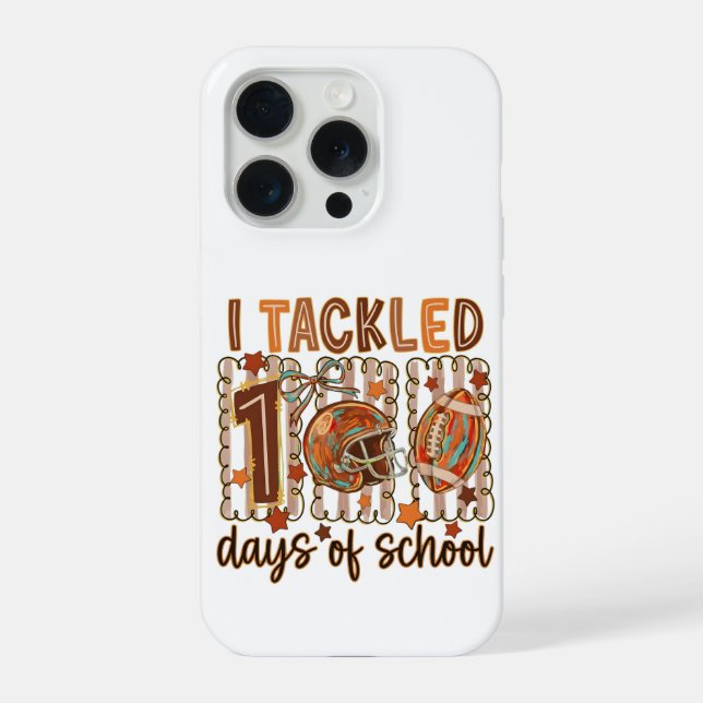 Retro I Tackled 100 Days School Football Design iPhone Hülle (Rückseite)