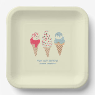 Retro Ice Cream Cone 100th Birthday Custom Pappteller