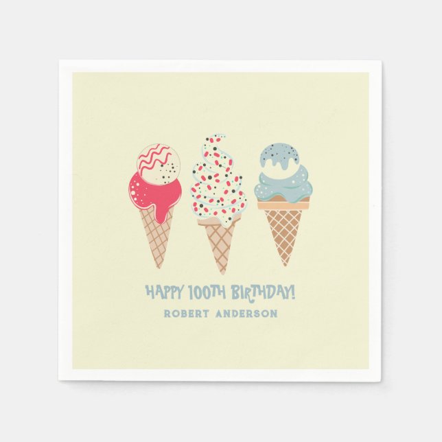 Retro Ice Cream Cone 100th Birthday Custom Serviette (Vorderseite)