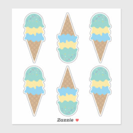 Retro Ice Cream Cones Blau und Grün Aufkleber