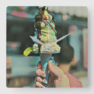 Retro ice cream popsicle quadratische wanduhr
